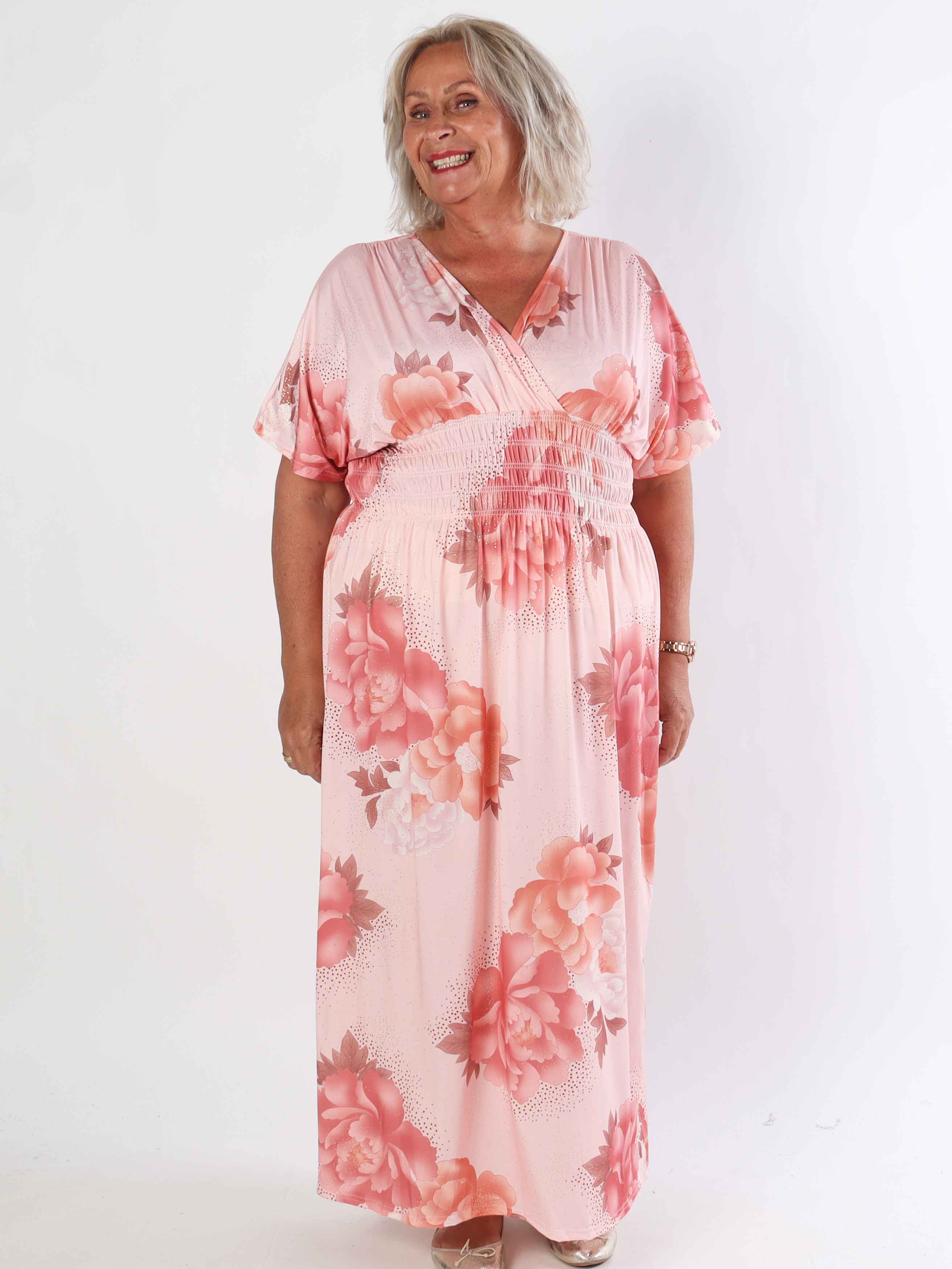 Pams Big Flower - Plus size elastisk kjole med blomster motiver